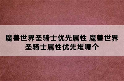 魔兽世界圣骑士优先属性 魔兽世界圣骑士属性优先堆哪个